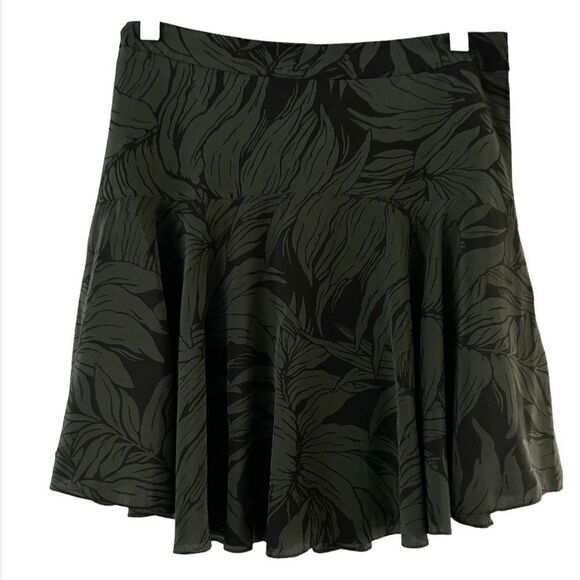 Club Monaco Green Black Palm Leaf Silk Mini Skirt Size 4 - Picture 1 of 8